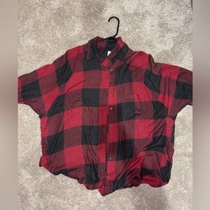 American Eagle Outfitters Red and Black Plaid Women's Button Down Shirt